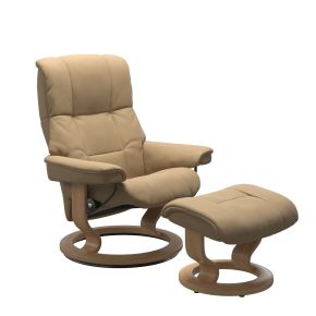 Stressless Mayfair Medium Leather Recliner Chair & Footstool, Paloma Sand