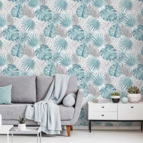 Muriva Tropical Leaves Wallpaper, Blue