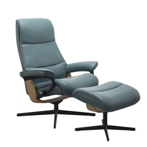 Stressless View Medium Leather Recliner Chair & Footstool, Paloma Teal