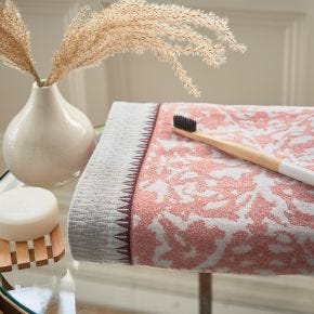 Bedeck of Belfast Celina Geometric Tile Bath Mat, Coral