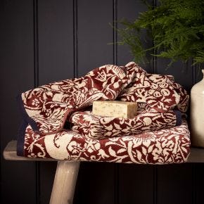 Morris & Co Strawberry Thief Bath Towel, Dark Red