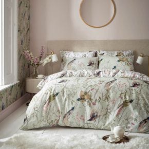 Graham & Brown Clavering Birds Duvet Set, Super King, Sage Green