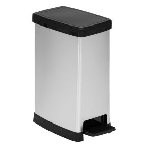 5five Metal Look Slim Pedal Bin, 40L, Silver