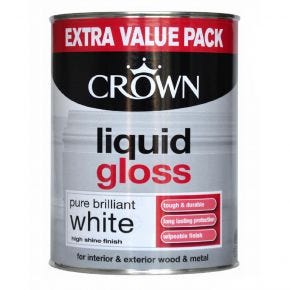 Crown Liquid Gloss Paint, 1.25L, Pure Brilliant White