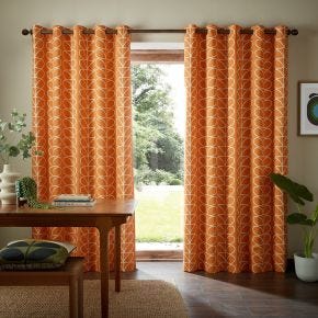 Orla Kiely Linear Stem Eyelet Curtains, 229 X 183cm, Burnt Orange