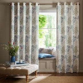 Laura Ashley Tenby Blackout Eyelet Curtains, 223 X 228cm, Seaspray