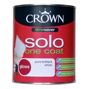 Crown Solo Gloss Paint, 750ml, Pure Brilliant White