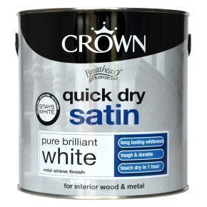 Crown Quick Dry Satin Paint, 2.5L, Pure Brilliant White