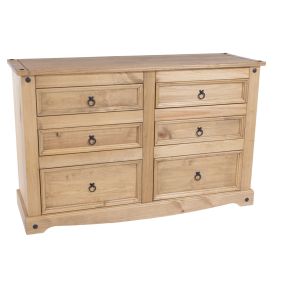 Casa Connor 3+3 Drawer Wide Chest, Waxed Pine