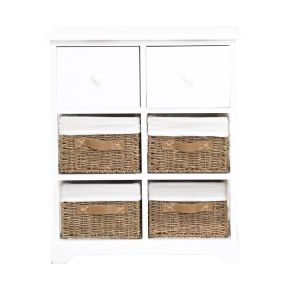 Casa Storage Unit with 4  Rattan Baskets, White & Natural