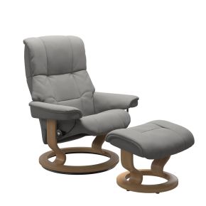 Stressless Mayfair Small Leather Recliner Chair & Footstool, Paloma Silver Grey