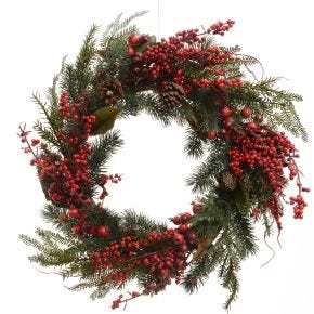 Kaemingk Decorative Wreath With Berries & Pinecones