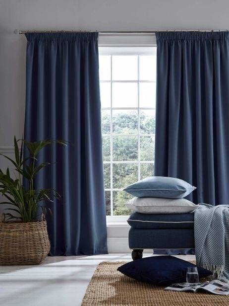 Laura Ashley Stephanie Blackout Curtains, 162 x 137cm, Midnight